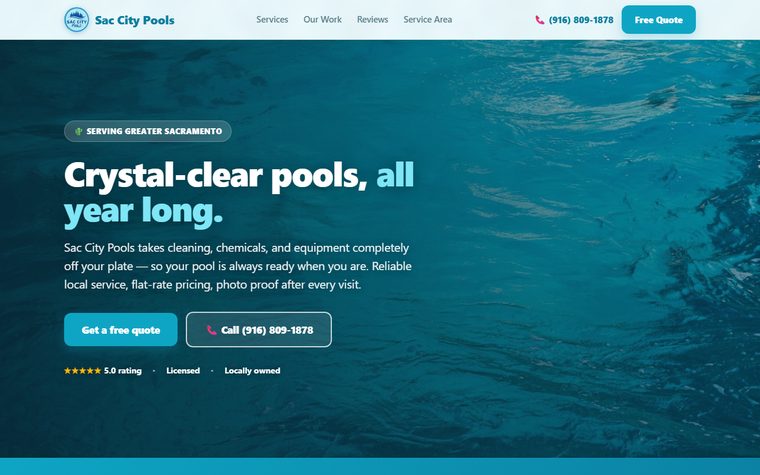 The Sac City Pools website, one of the sites built by Spindola Software.